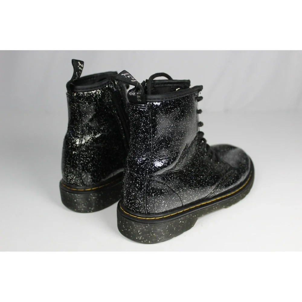 Dr. Martens Delaney Black Glitter Patent Boots Lace Up Side Zip Kids Shoes